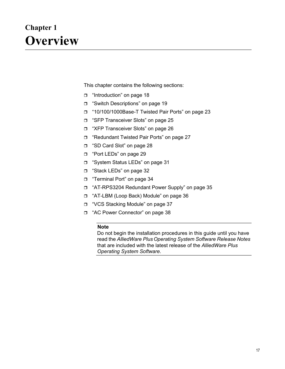 Chapter 1, Overview, R 1: overview | Allied Telesis x600-48Ts/XP User Manual | Page 17 / 94