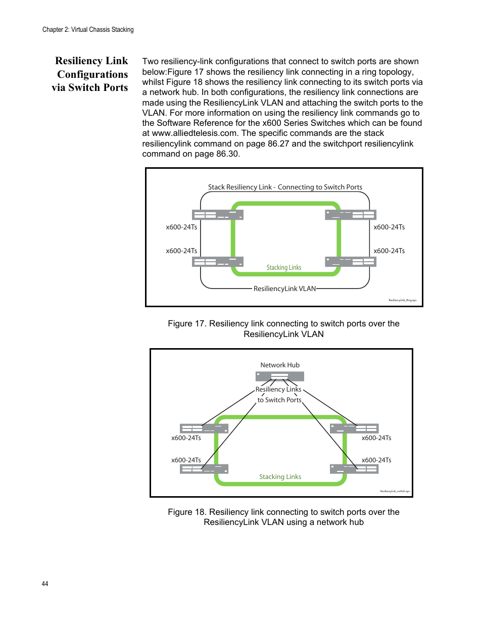 Resiliency link configurations via switch ports | Allied Telesis x600-48Ts/XP User Manual | Page 44 / 94