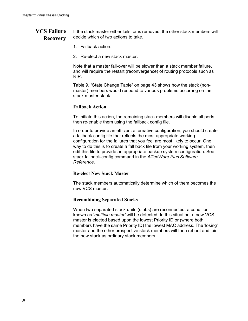 Vcs failure recovery | Allied Telesis x600-48Ts/XP User Manual | Page 50 / 94