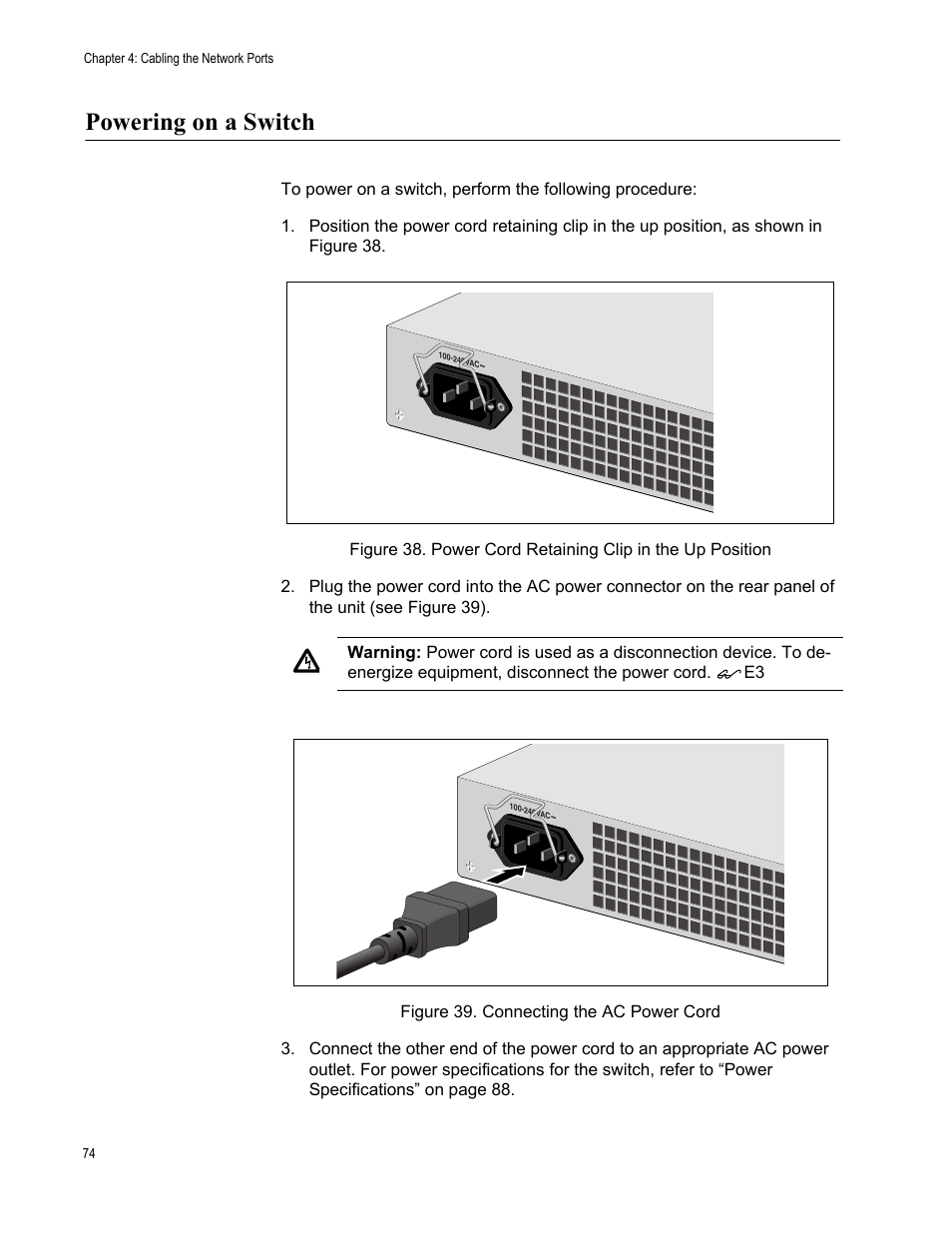 Powering on a switch | Allied Telesis x600-48Ts/XP User Manual | Page 74 / 94