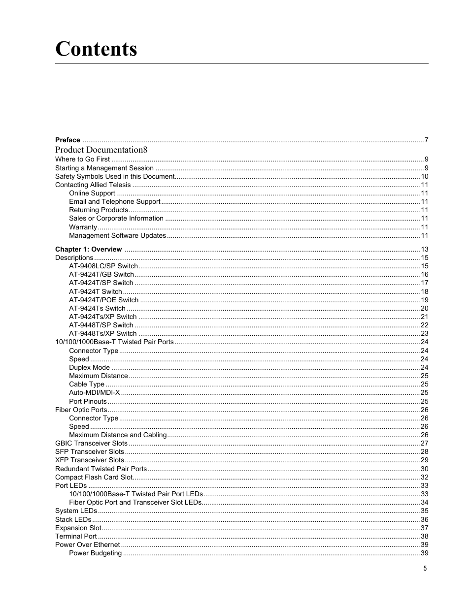 Allied Telesis AT-9448Ts/XP (Basic Layer 3) User Manual | Page 5 / 82