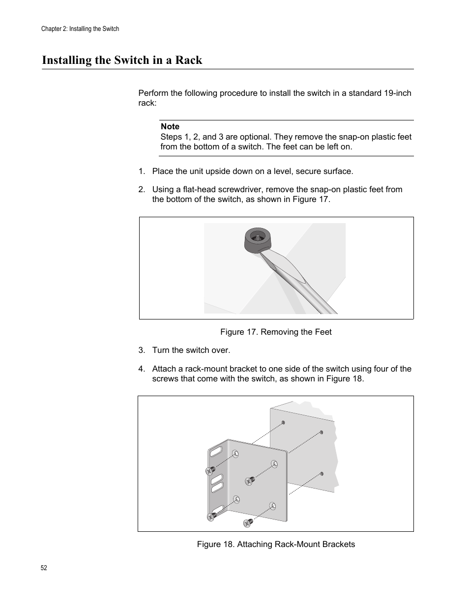 Installing the switch in a rack | Allied Telesis AT-9448Ts/XP (Basic Layer 3) User Manual | Page 52 / 82
