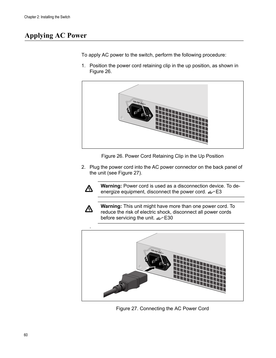 Applying ac power | Allied Telesis AT-9448Ts/XP (Basic Layer 3) User Manual | Page 60 / 82