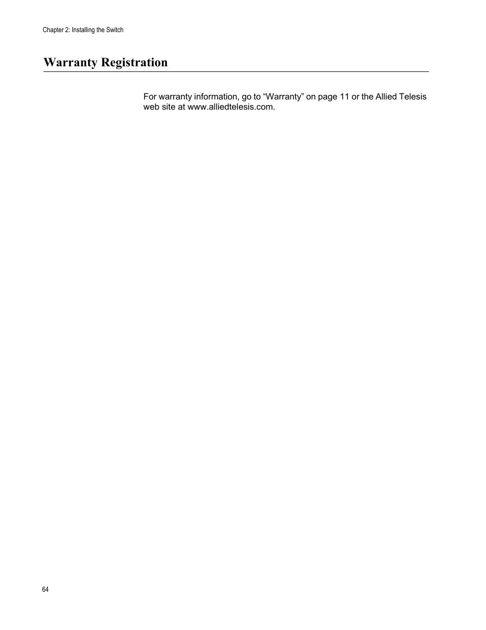 Warranty registration | Allied Telesis AT-9448Ts/XP (Basic Layer 3) User Manual | Page 64 / 82