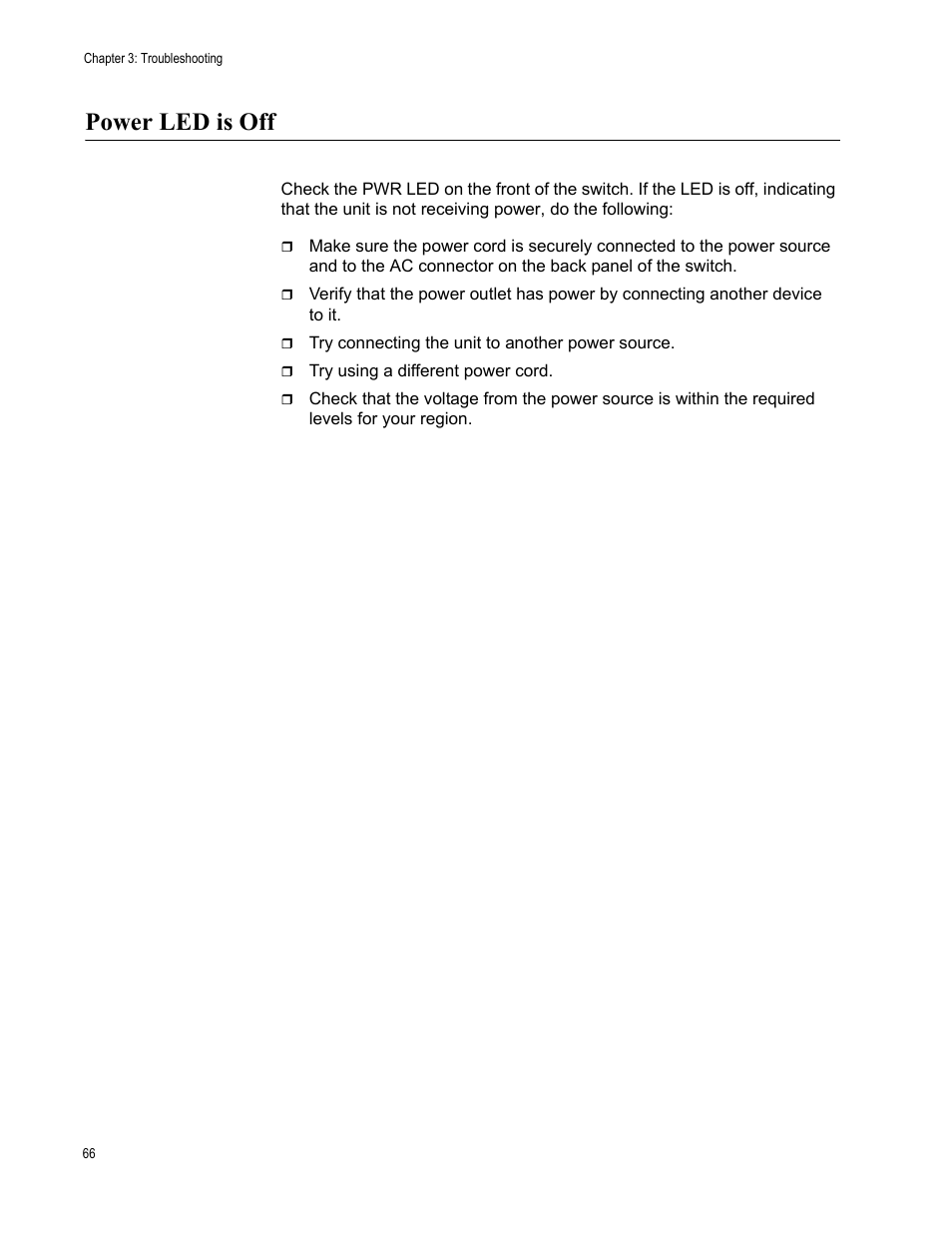 Power led is off | Allied Telesis AT-9448Ts/XP (Basic Layer 3) User Manual | Page 66 / 82