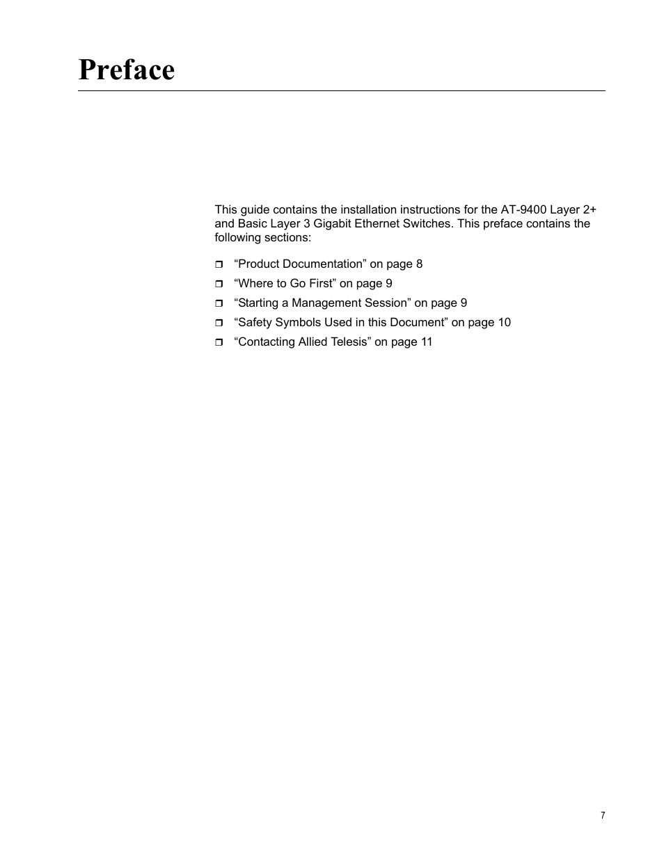 Preface, Prefac | Allied Telesis AT-9448Ts/XP (Basic Layer 3) User Manual | Page 7 / 82