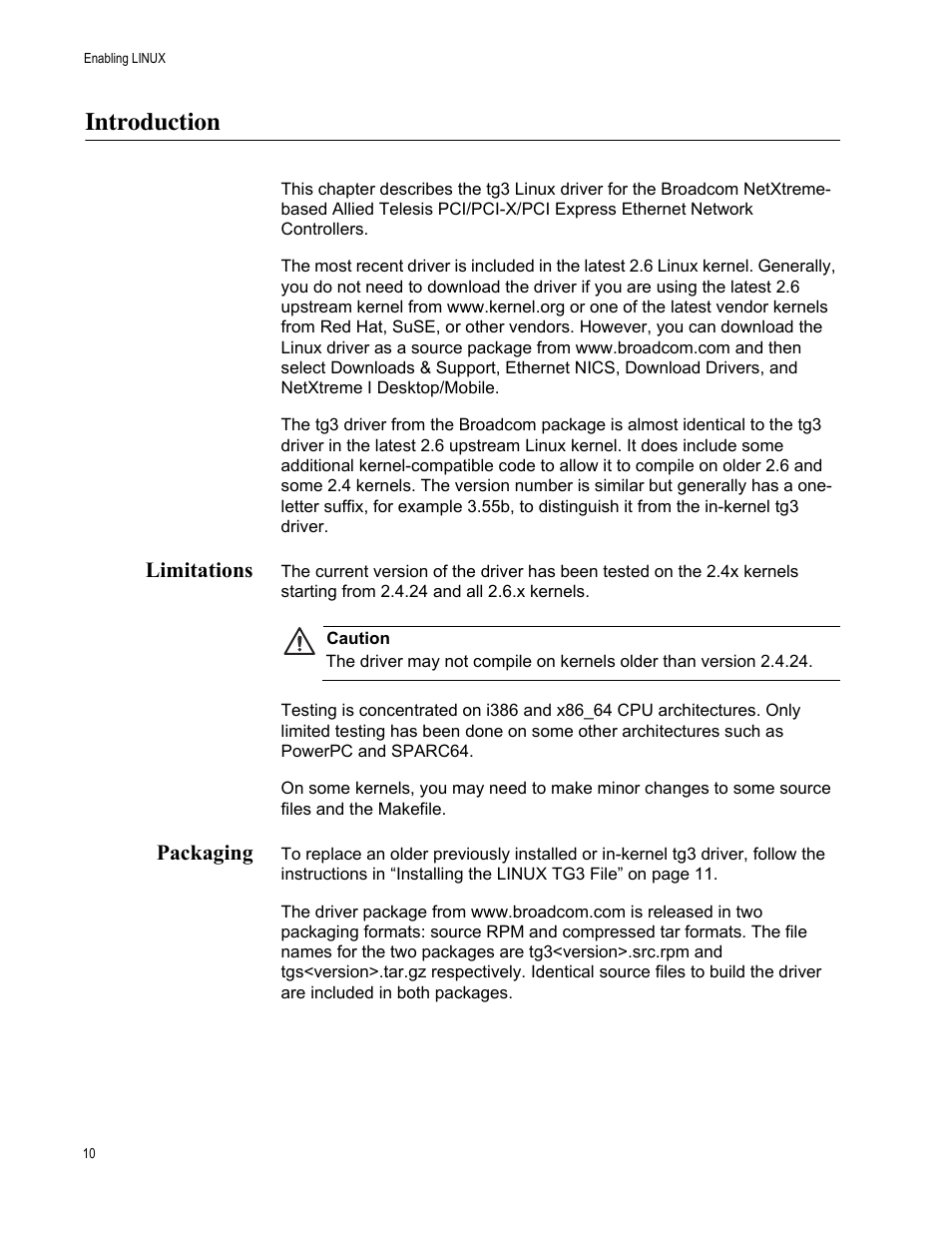 Introduction, Limitations, Packaging | Limitations packaging | Allied Telesis AT-2972SX User Manual | Page 10 / 18