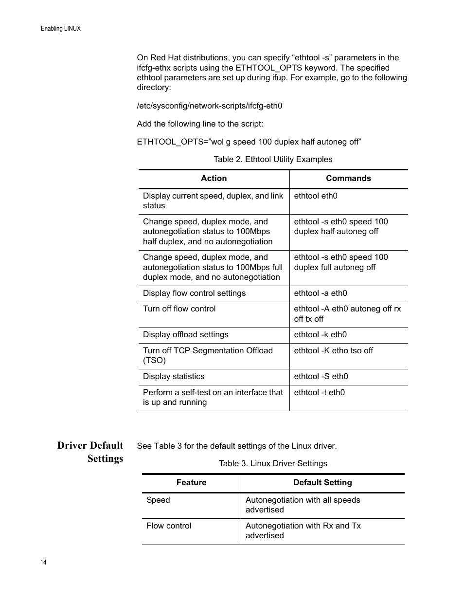 Driver default settings | Allied Telesis AT-2972SX User Manual | Page 14 / 18