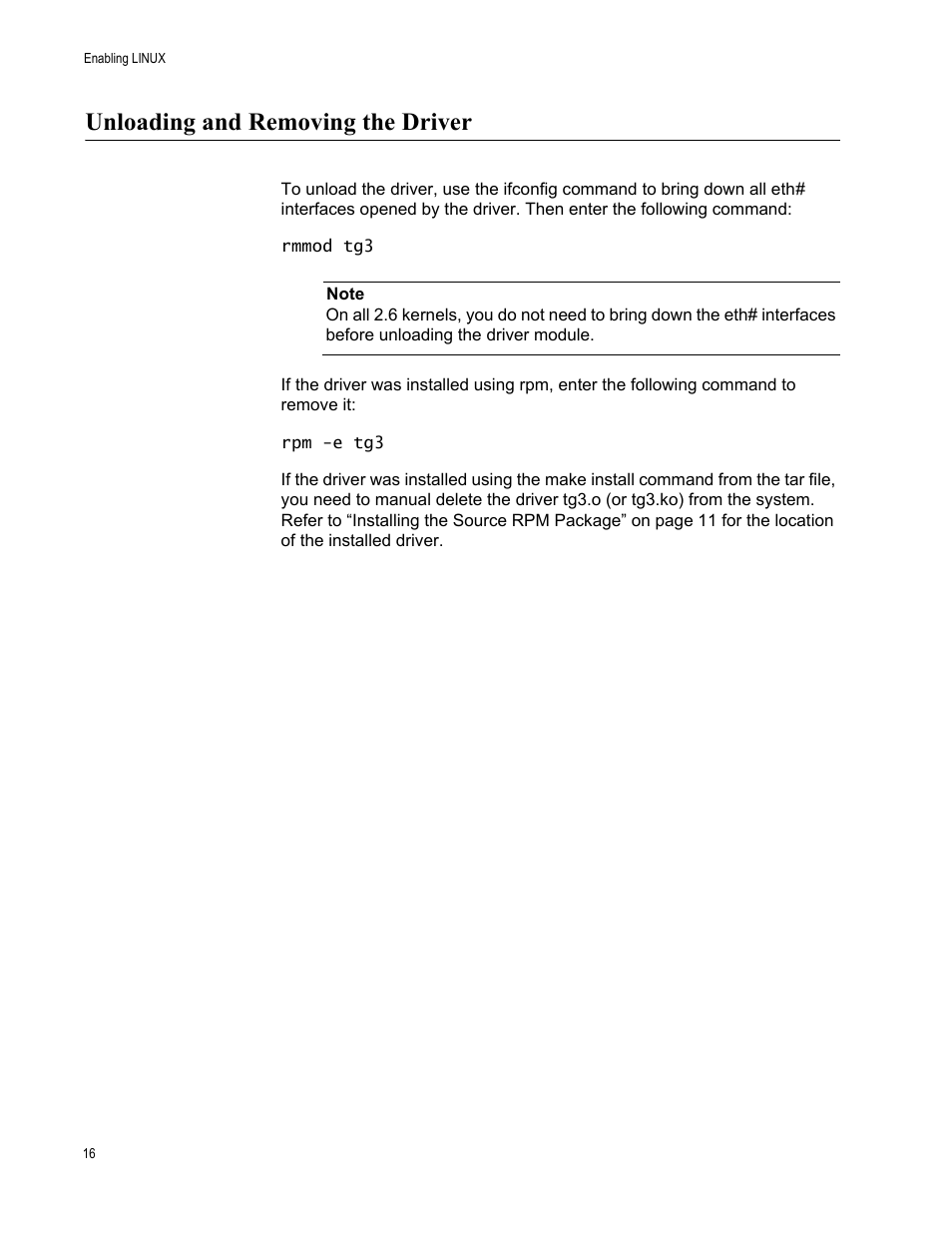 Unloading and removing the driver | Allied Telesis AT-2972SX User Manual | Page 16 / 18