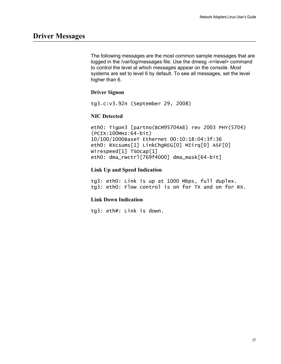 Driver messages | Allied Telesis AT-2972SX User Manual | Page 17 / 18