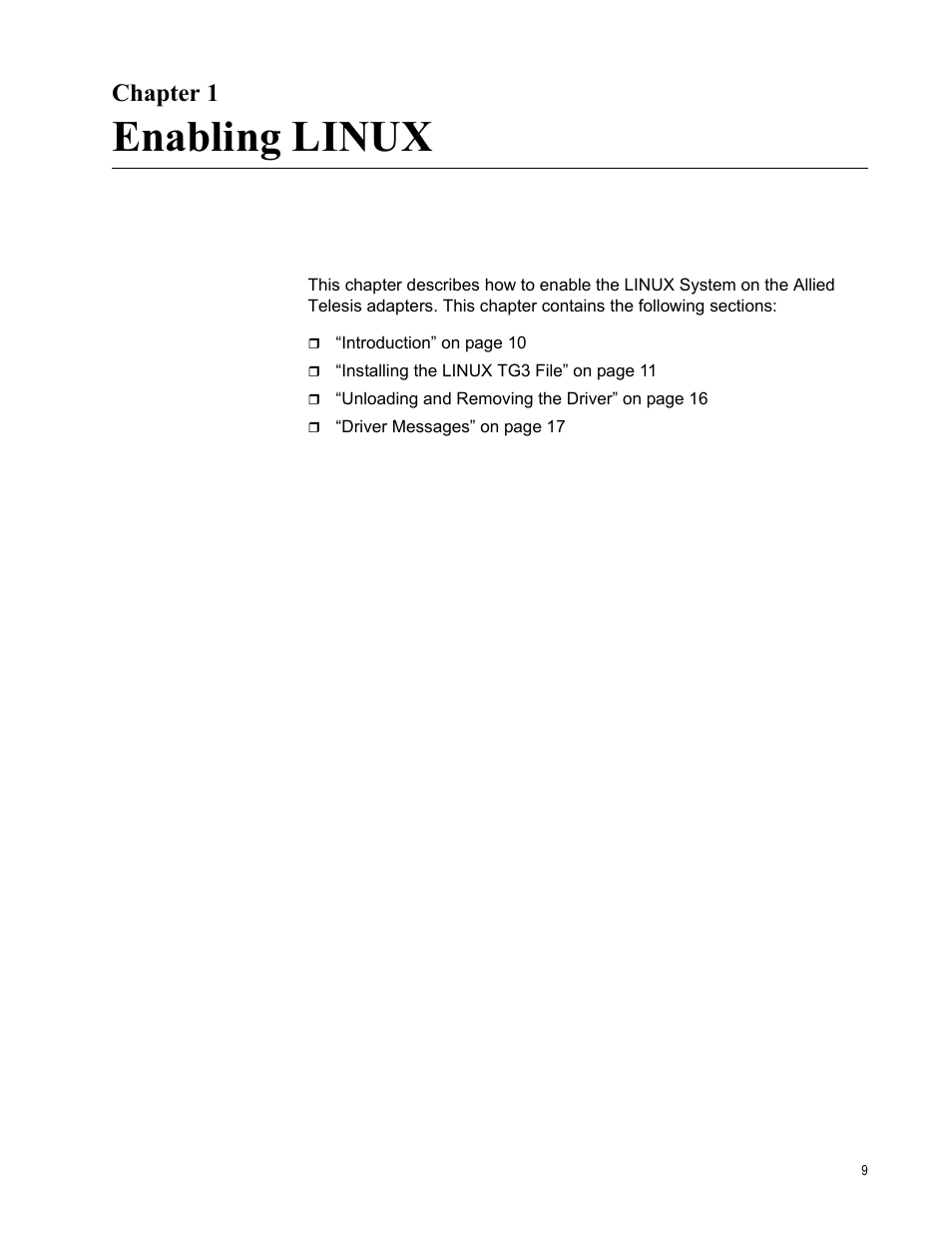 Chapter 1, Enabling linux | Allied Telesis AT-2972SX User Manual | Page 9 / 18