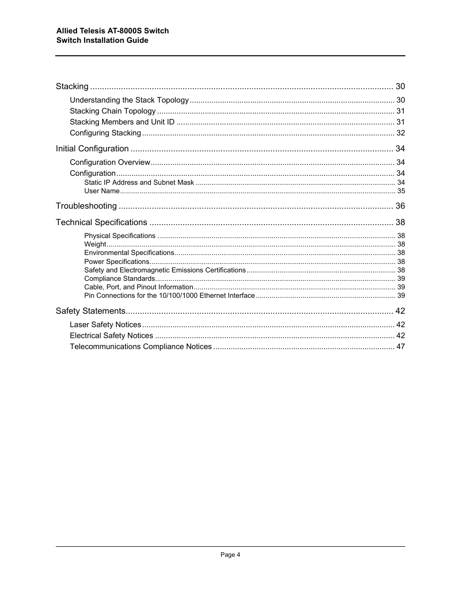 Allied Telesis AT-8000S (Layer 2) User Manual | Page 4 / 48
