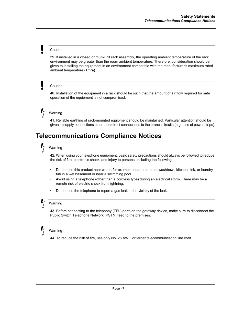 Telecommunications compliance notices | Allied Telesis AT-8000S (Layer 2) User Manual | Page 47 / 48