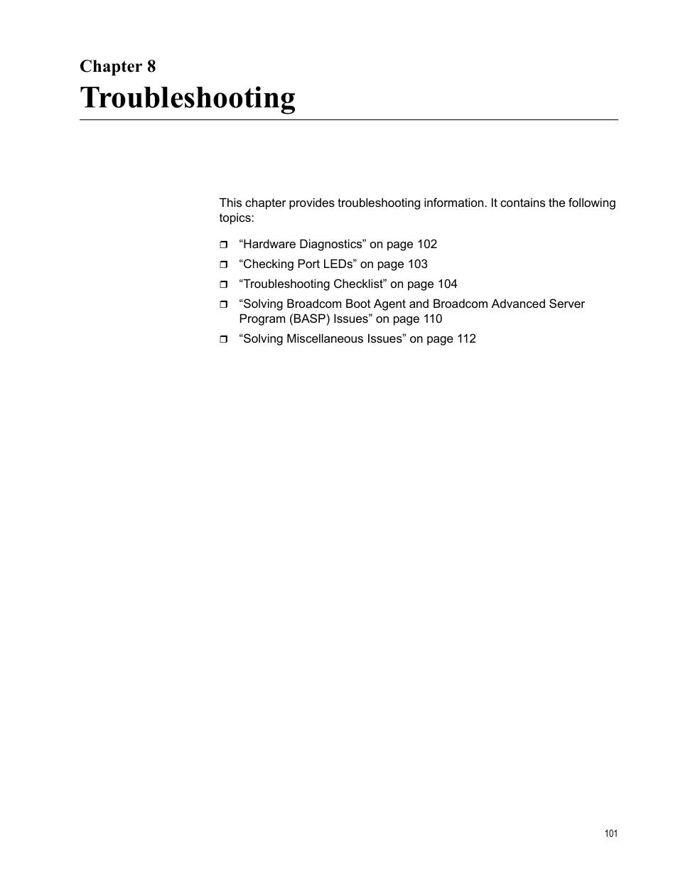 Chapter 8, Troubleshooting, R 8: troubleshooting | Allied Telesis AT-2973T (NetExtreme II) User Manual | Page 101 / 136