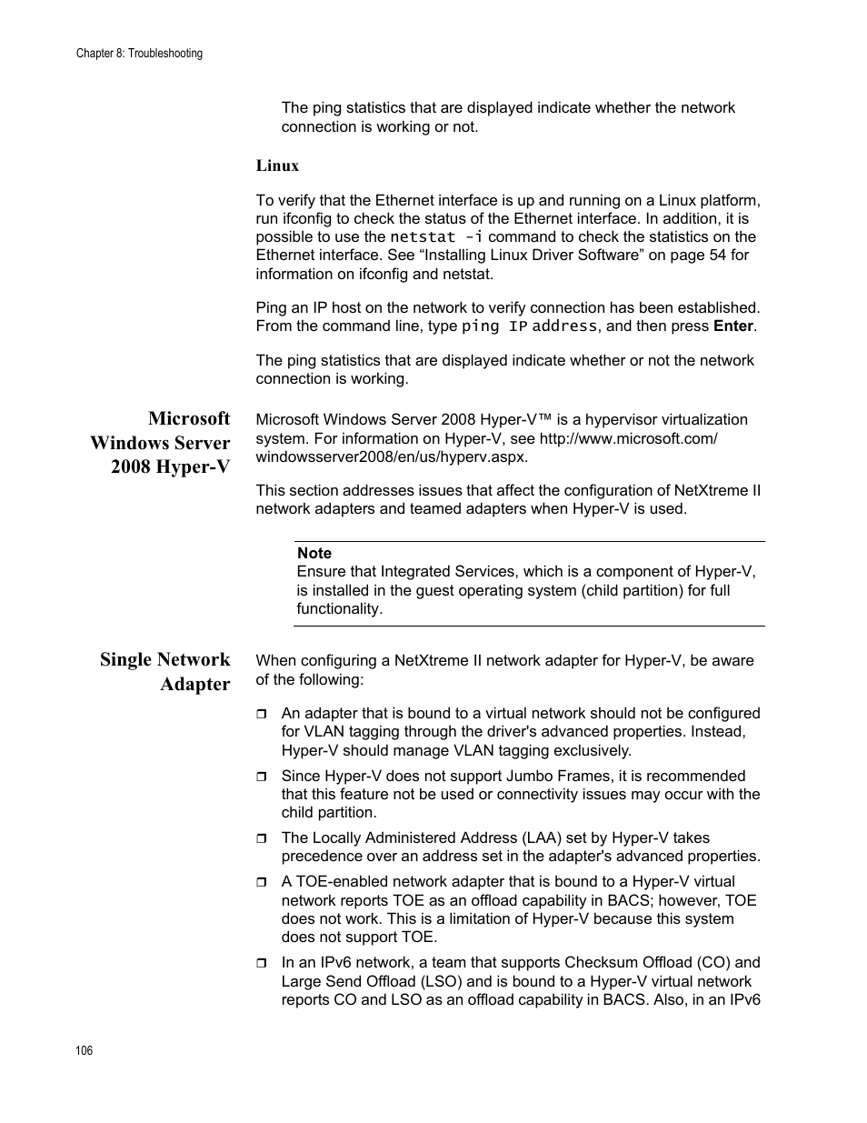 Microsoft windows server 2008 hyper-v, Single network adapter | Allied Telesis AT-2973T (NetExtreme II) User Manual | Page 106 / 136