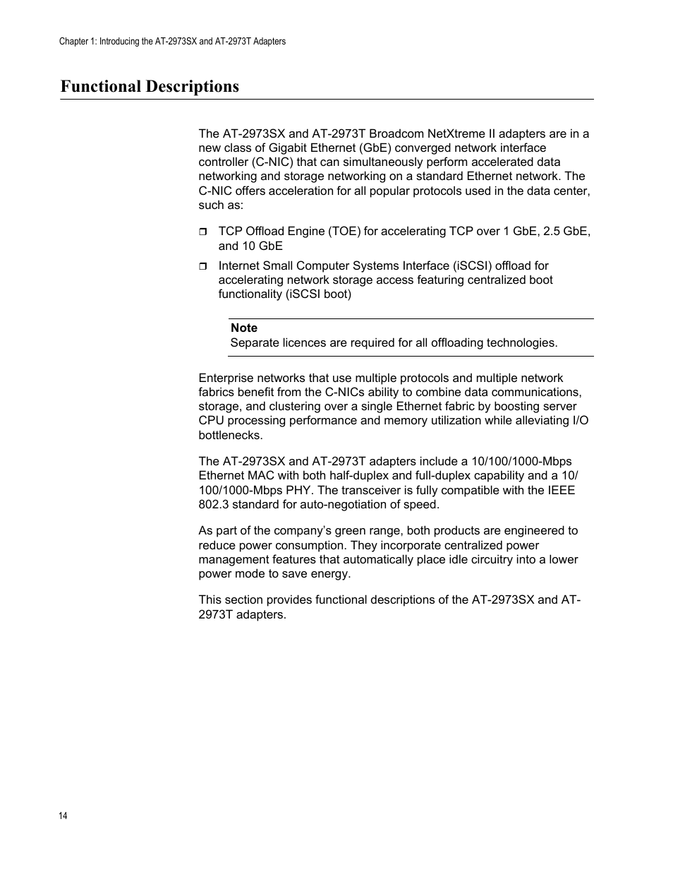 Functional descriptions | Allied Telesis AT-2973T (NetExtreme II) User Manual | Page 14 / 136