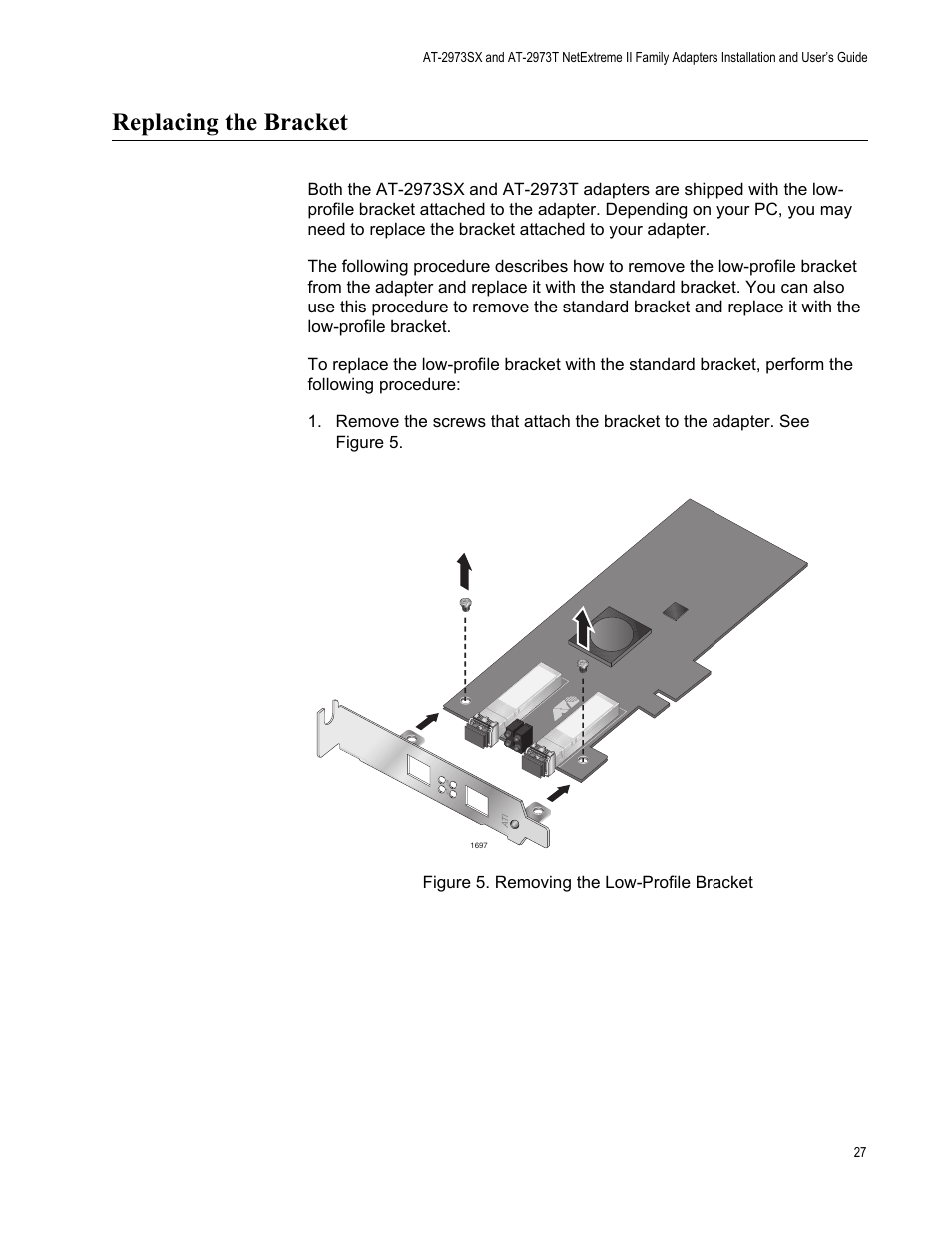 Replacing the bracket | Allied Telesis AT-2973T (NetExtreme II) User Manual | Page 27 / 136