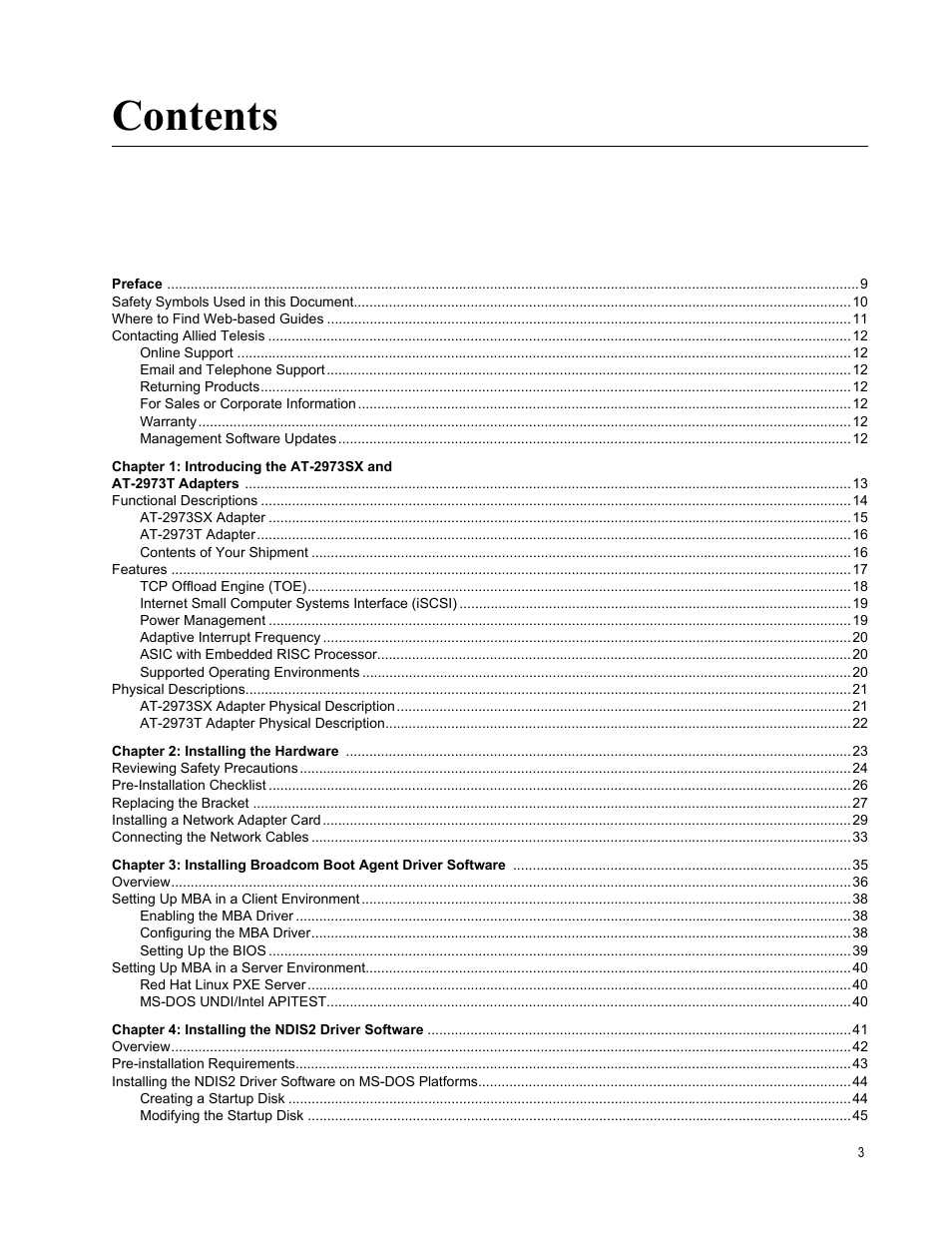 Allied Telesis AT-2973T (NetExtreme II) User Manual | Page 3 / 136