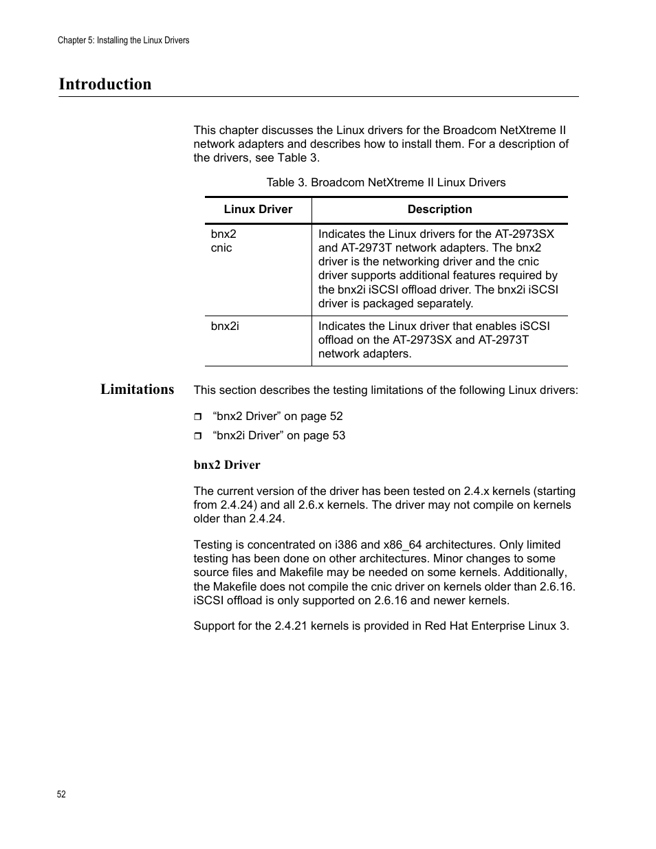 Introduction, Limitations | Allied Telesis AT-2973T (NetExtreme II) User Manual | Page 52 / 136