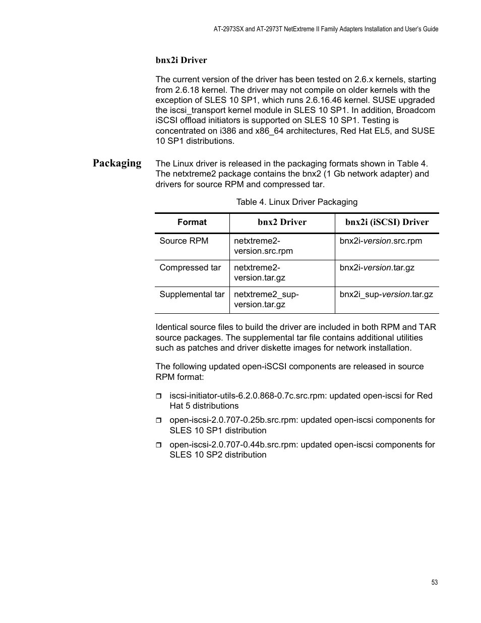 Packaging | Allied Telesis AT-2973T (NetExtreme II) User Manual | Page 53 / 136