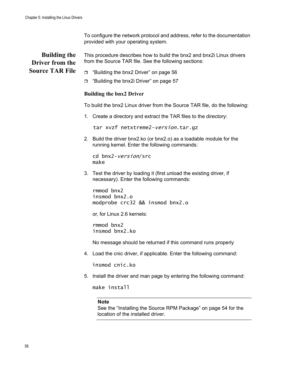 Building the driver from the source tar file | Allied Telesis AT-2973T (NetExtreme II) User Manual | Page 56 / 136