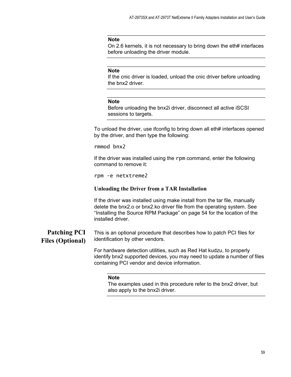 Patching pci files (optional) | Allied Telesis AT-2973T (NetExtreme II) User Manual | Page 59 / 136