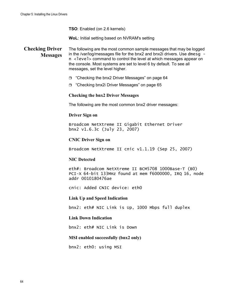 Checking driver messages | Allied Telesis AT-2973T (NetExtreme II) User Manual | Page 64 / 136