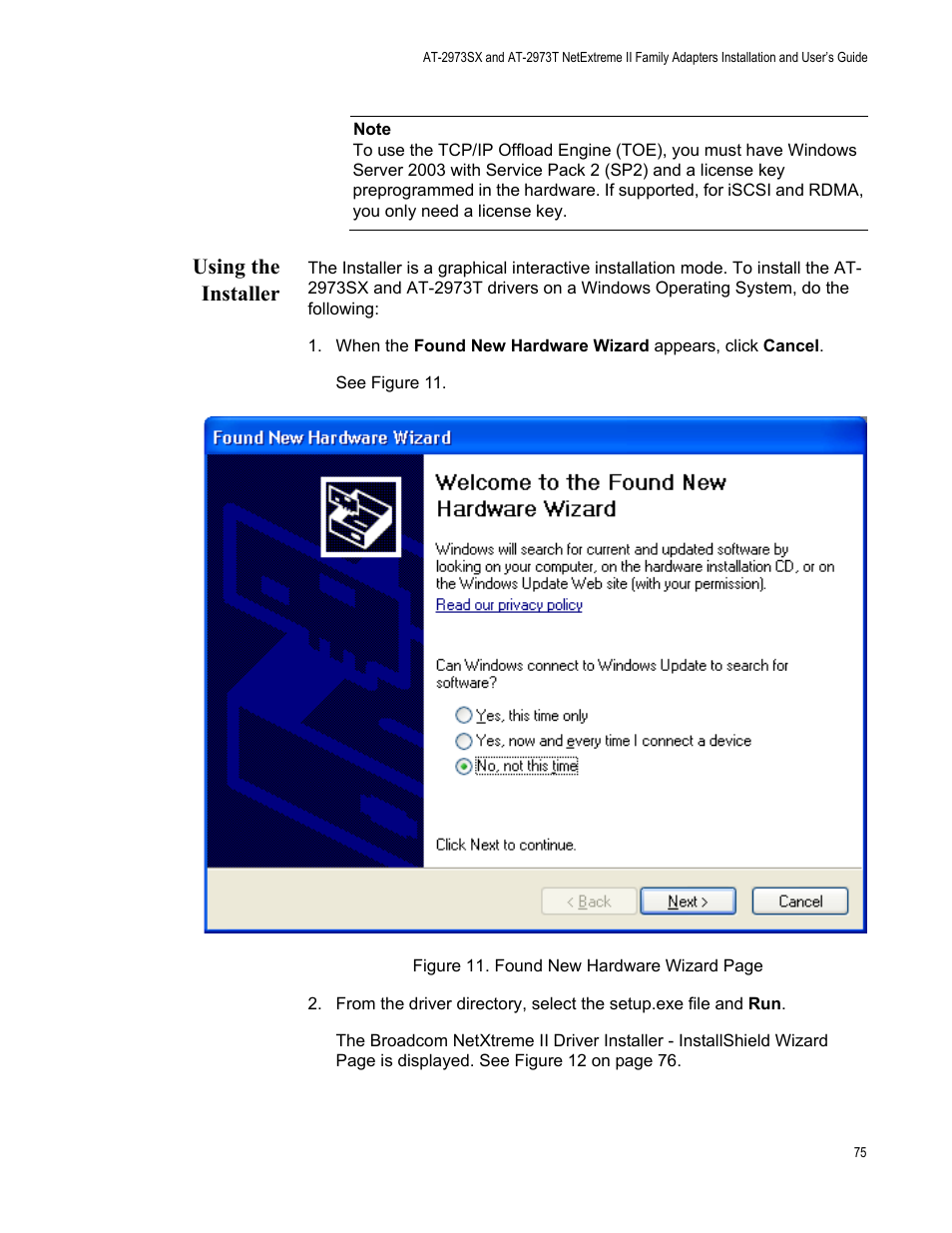 Using the installer | Allied Telesis AT-2973T (NetExtreme II) User Manual | Page 75 / 136