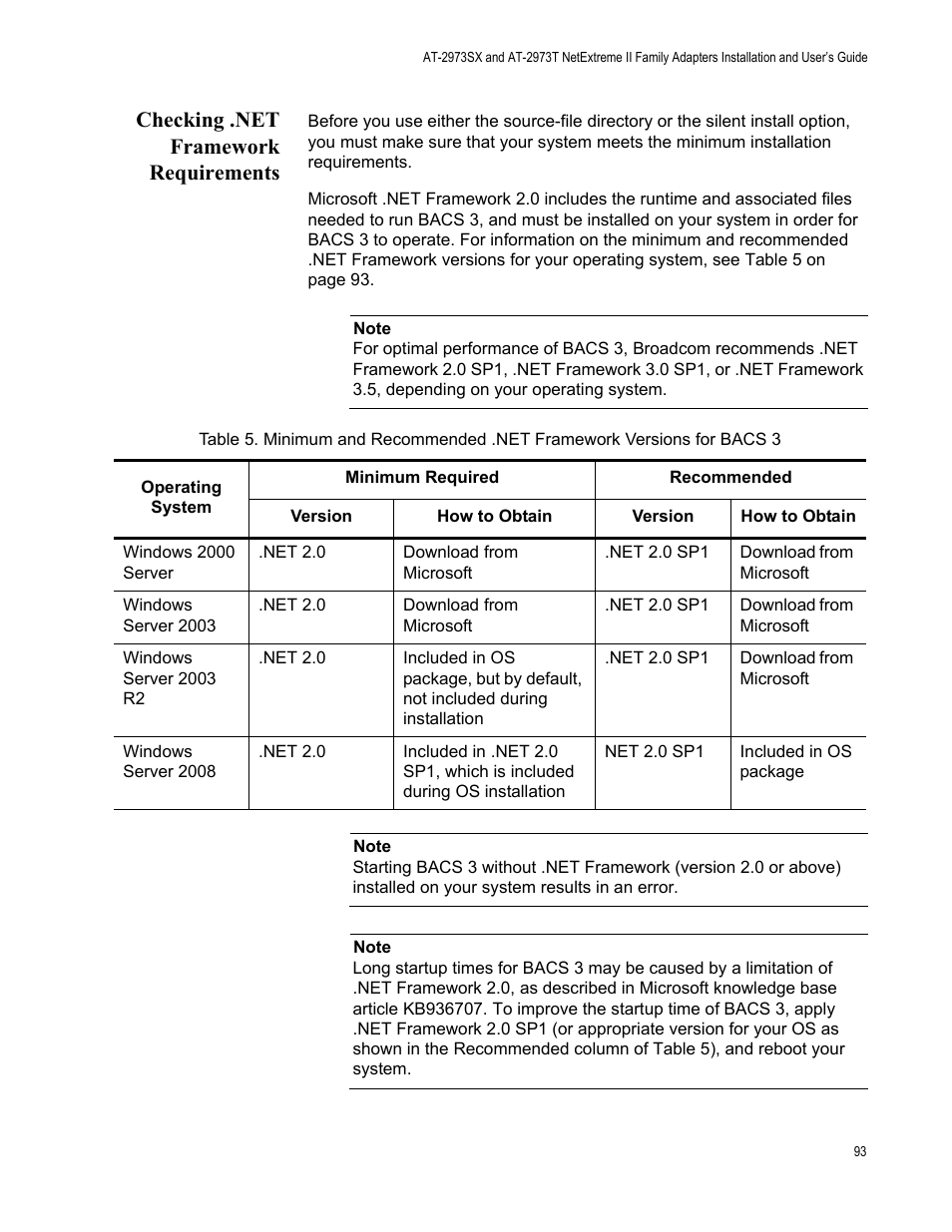 Checking .net framework requirements | Allied Telesis AT-2973T (NetExtreme II) User Manual | Page 93 / 136