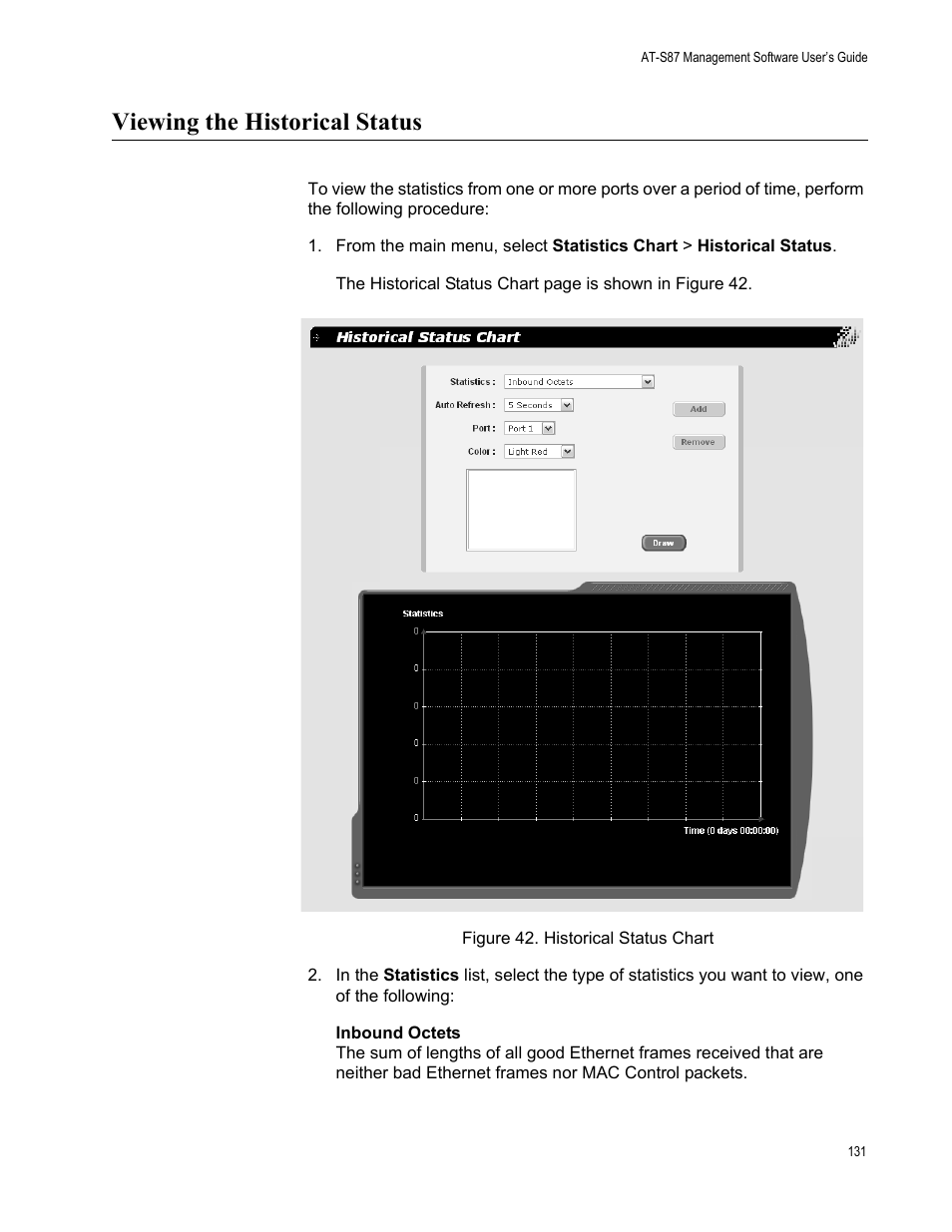 Viewing the historical status, Figure 42. historical status chart | Allied Telesis AT-S87 User Manual | Page 131 / 148