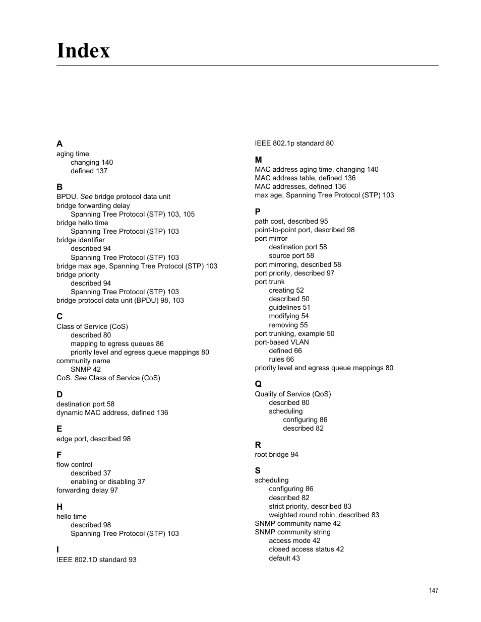 Index | Allied Telesis AT-S87 User Manual | Page 147 / 148