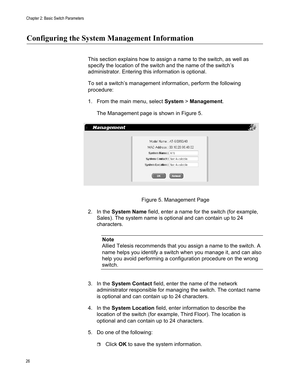 Configuring the system management information | Allied Telesis AT-S87 User Manual | Page 26 / 148
