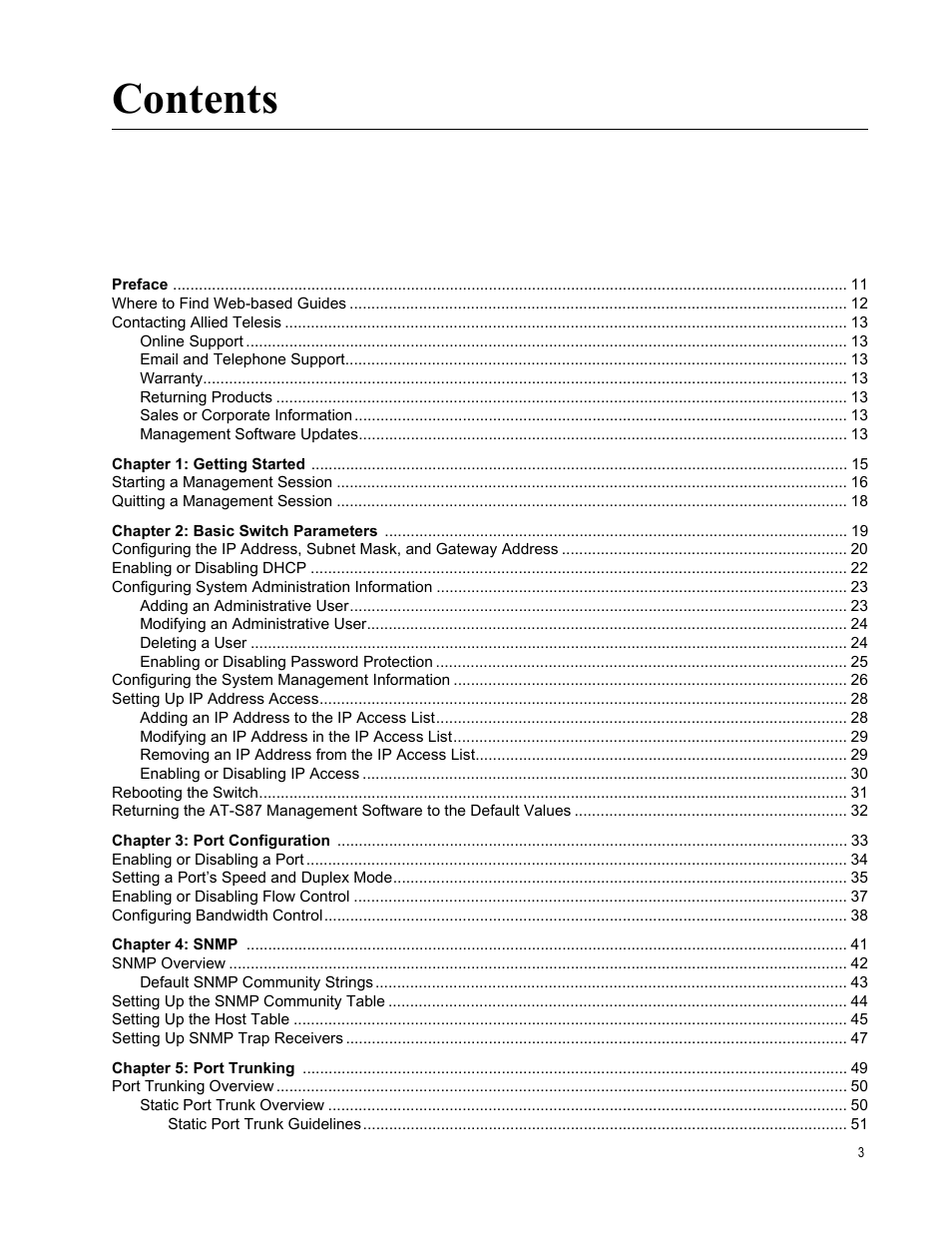 Allied Telesis AT-S87 User Manual | Page 3 / 148