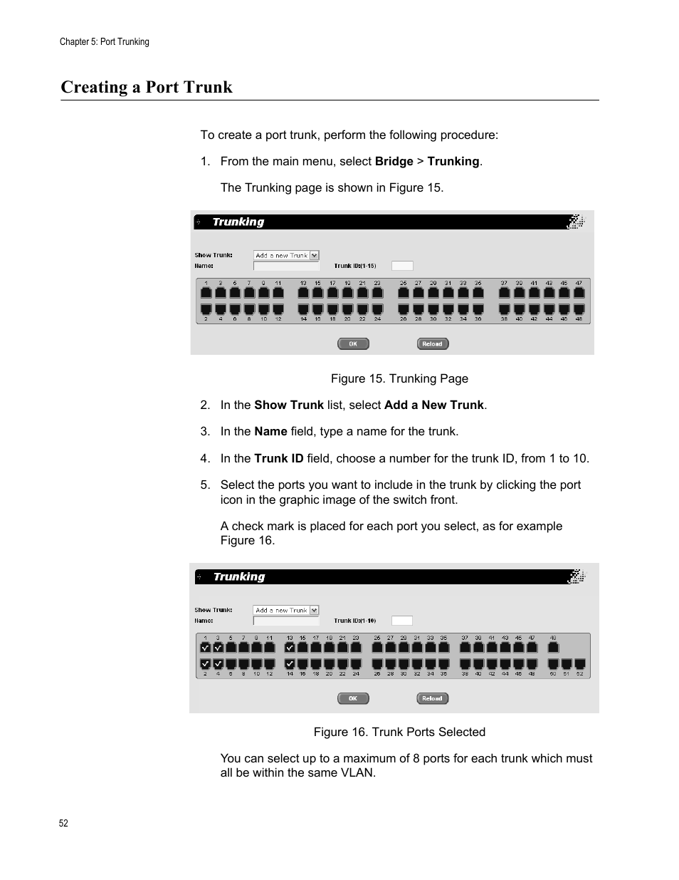 Creating a port trunk | Allied Telesis AT-S87 User Manual | Page 52 / 148