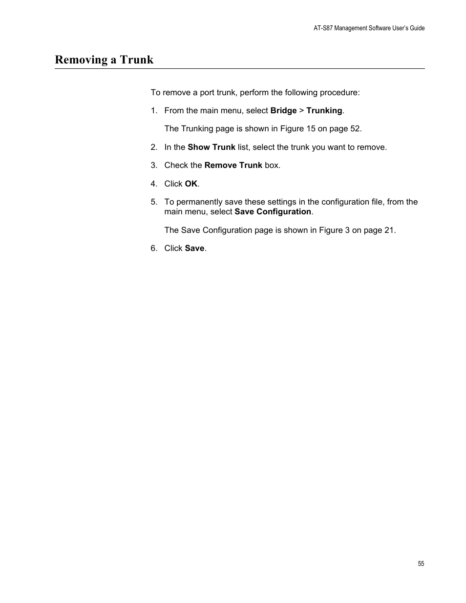 Removing a trunk | Allied Telesis AT-S87 User Manual | Page 55 / 148