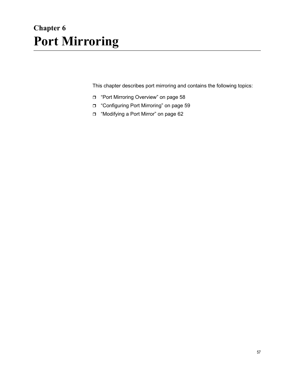 Chapter 6, Port mirroring, Chapter 6: port mirroring | Allied Telesis AT-S87 User Manual | Page 57 / 148
