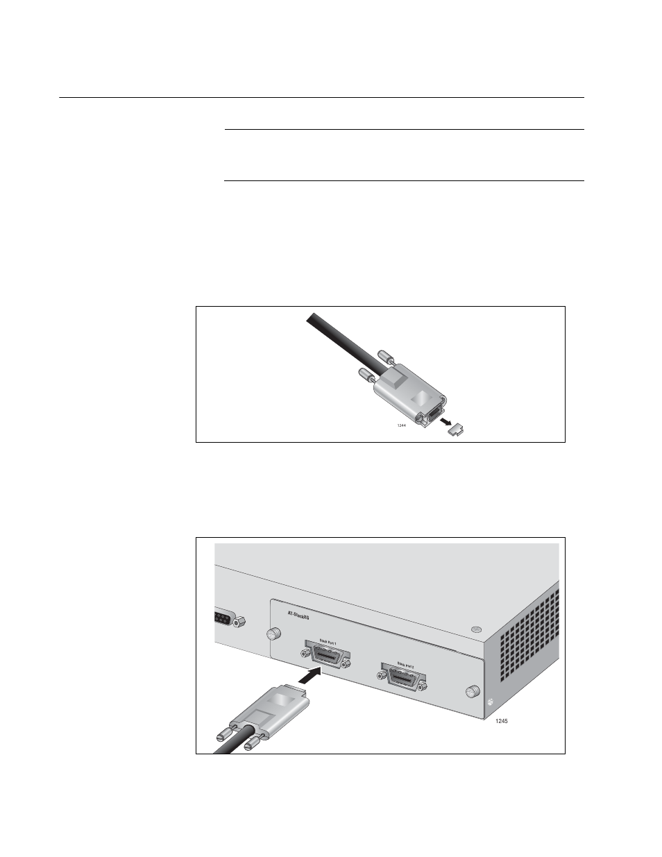 Cabling the at-stackxg stacking modules | Allied Telesis AT-9448Ts/XP (Basic Layer 3) User Manual | Page 62 / 108