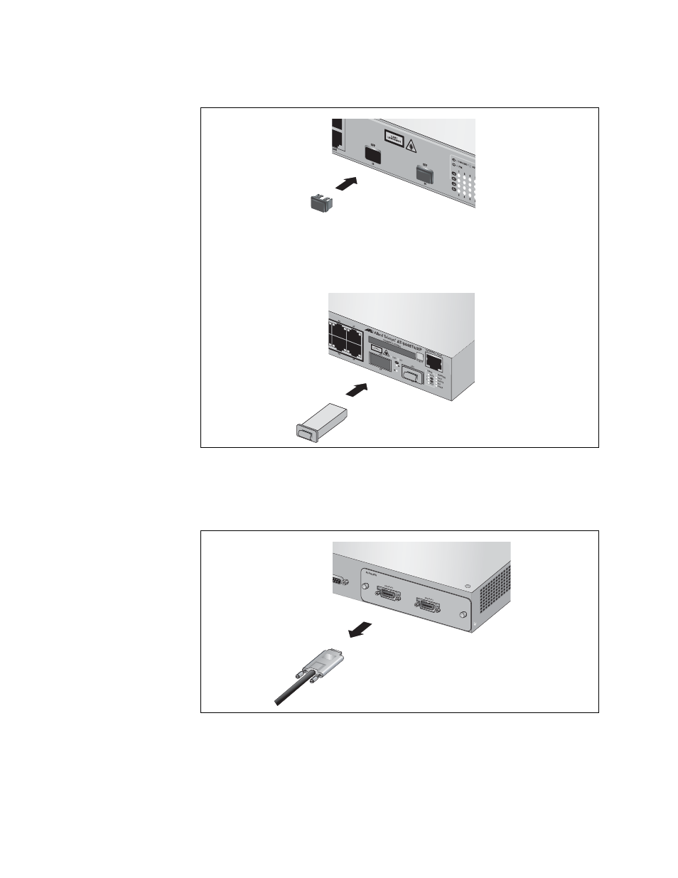 Chapter 6: adding and removing switches 82, Clas s 1 lase r pr odu ct | Allied Telesis AT-9448Ts/XP (Basic Layer 3) User Manual | Page 82 / 108