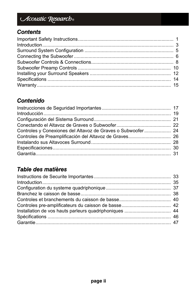 Audiovox HD510 User Manual | Page 2 / 51