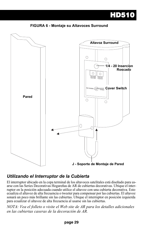 Hd510, Utilizando el interruptor de la cubierta | Audiovox HD510 User Manual | Page 31 / 51