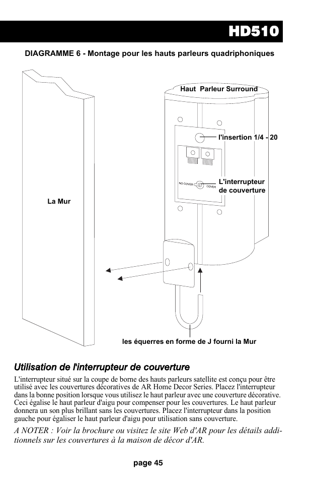 Hd510, Utilisation de l'interrupteur de couverture | Audiovox HD510 User Manual | Page 47 / 51