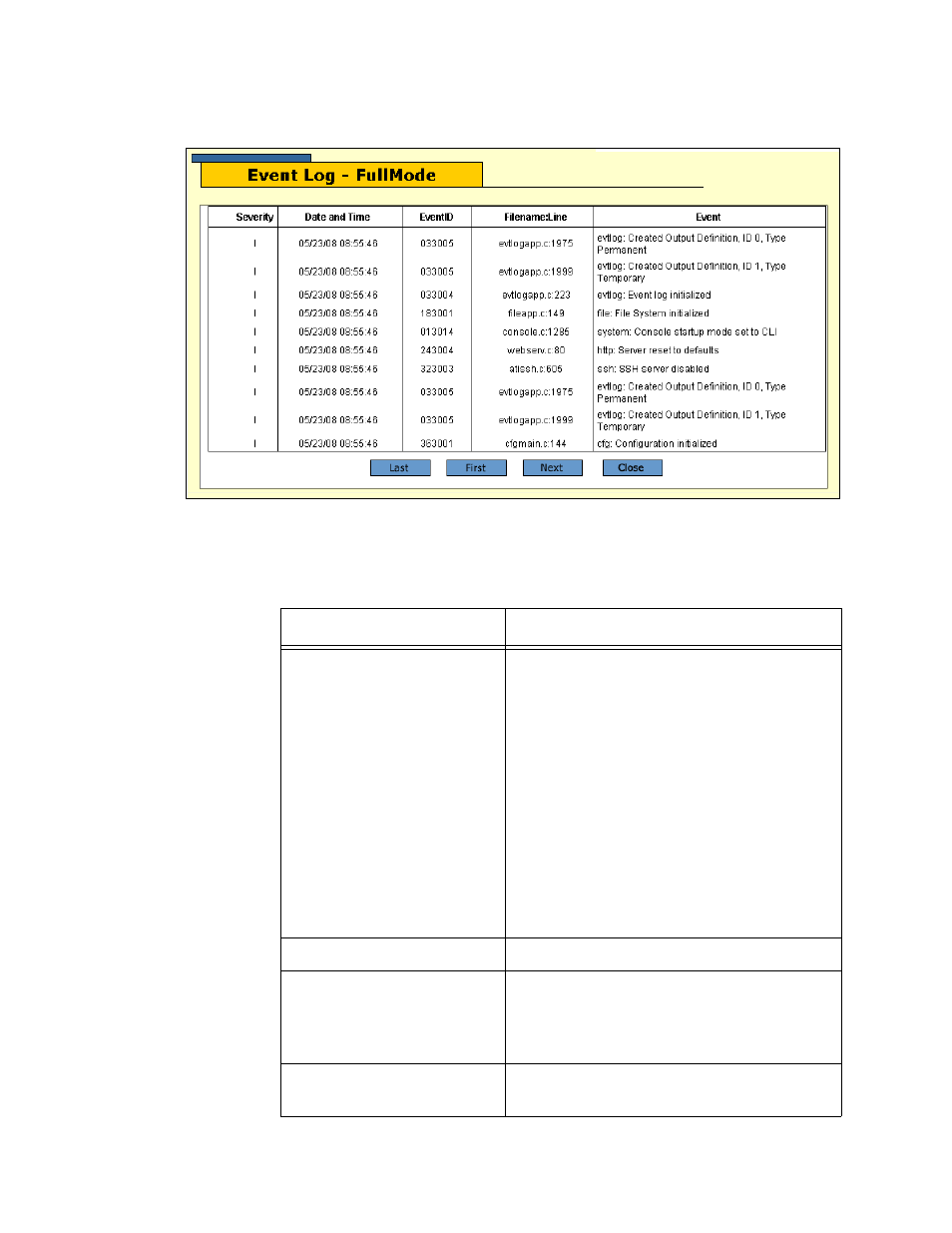 Table 17: event log | Allied Telesis AT-S63 User Manual | Page 112 / 244