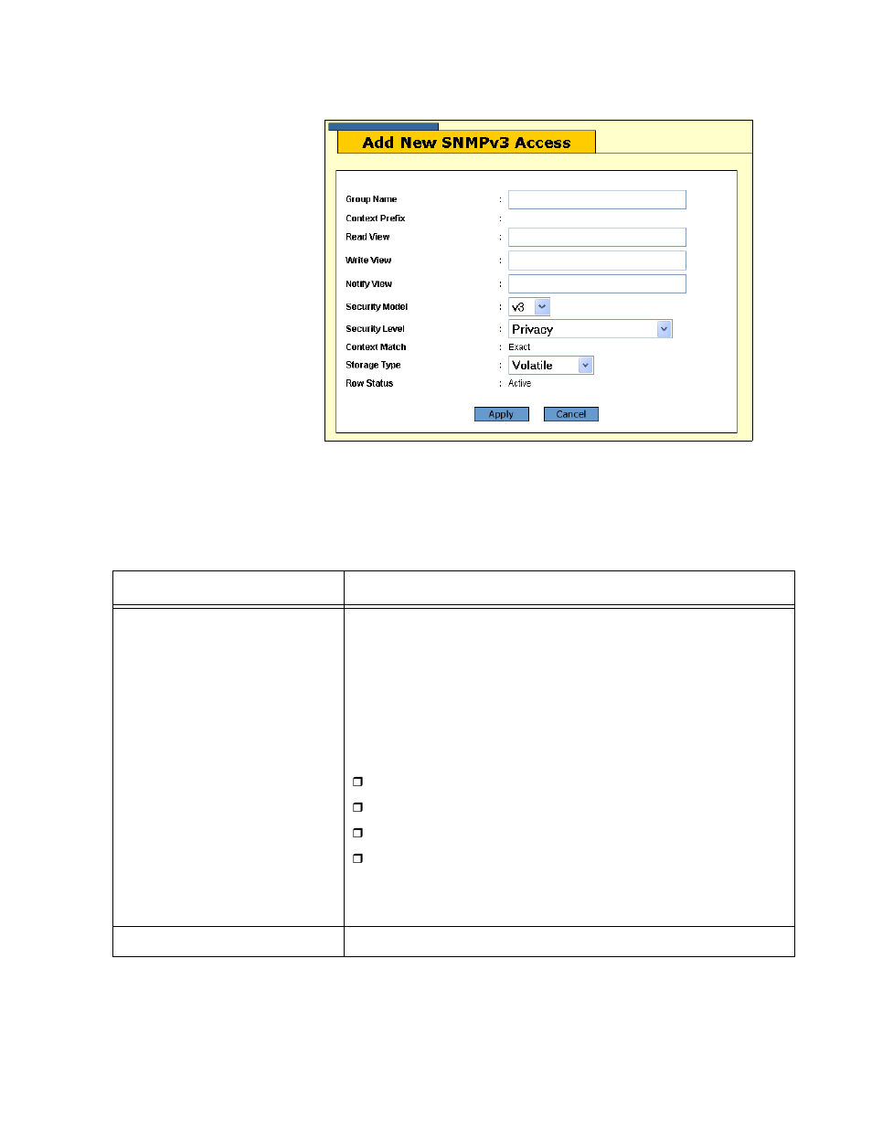 Figure 45: add new snmpv3 access window, Table 24: snmpv3 access table parameters, Figure 45 | Allied Telesis AT-S63 User Manual | Page 145 / 244