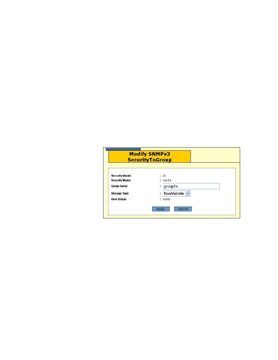 Modifying a securitytogroup table entry, Figure 49: modify snmpv3 securitytogroup window | Allied Telesis AT-S63 User Manual | Page 153 / 244