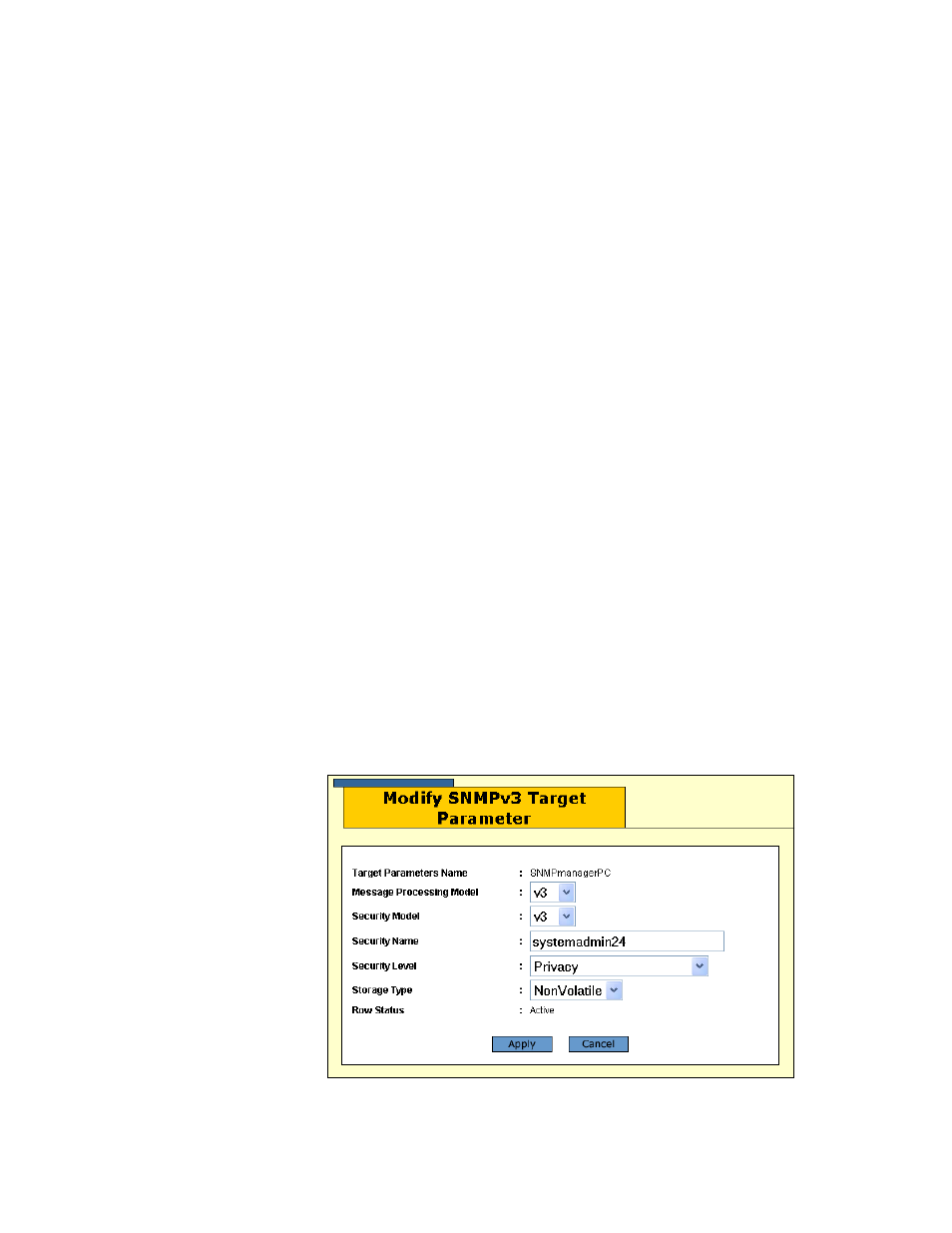Deleting a target parameters table entry, Modifying a target parameters table entry, Figure 58: modify snmpv3 target parameter window | Allied Telesis AT-S63 User Manual | Page 166 / 244