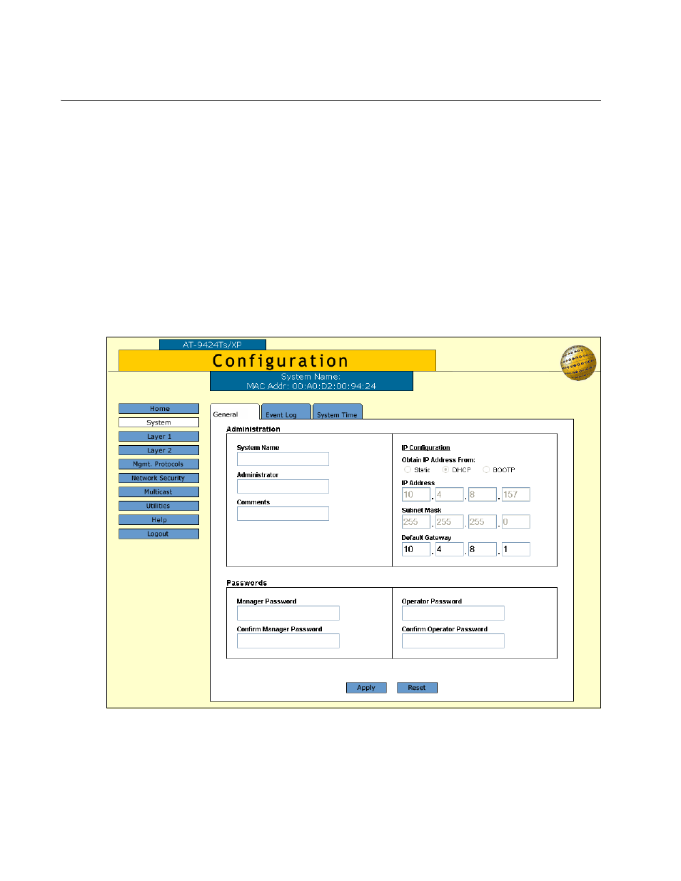 Figure 1: general tab | Allied Telesis AT-S63 User Manual | Page 20 / 244