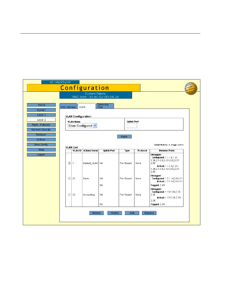Creating new port-based or tagged vlans, Figure 81: vlan tab | Allied Telesis AT-S63 User Manual | Page 210 / 244