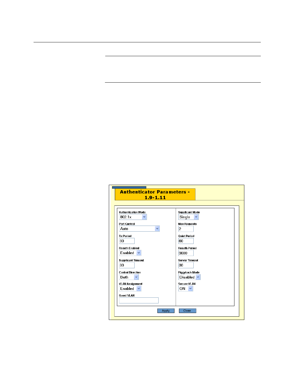 Configuring the authenticator port parameters | Allied Telesis AT-S63 User Manual | Page 225 / 244