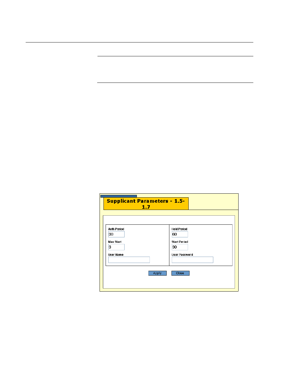 Configuring the supplicant port parameters, Figure 88: supplicant parameters window | Allied Telesis AT-S63 User Manual | Page 232 / 244