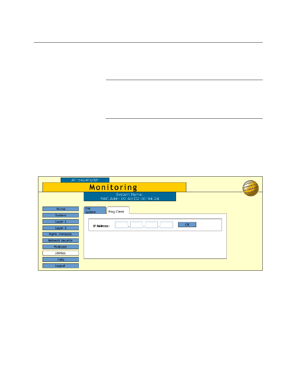 Pinging a remote system, Figure 3: ping client tab | Allied Telesis AT-S63 User Manual | Page 27 / 244